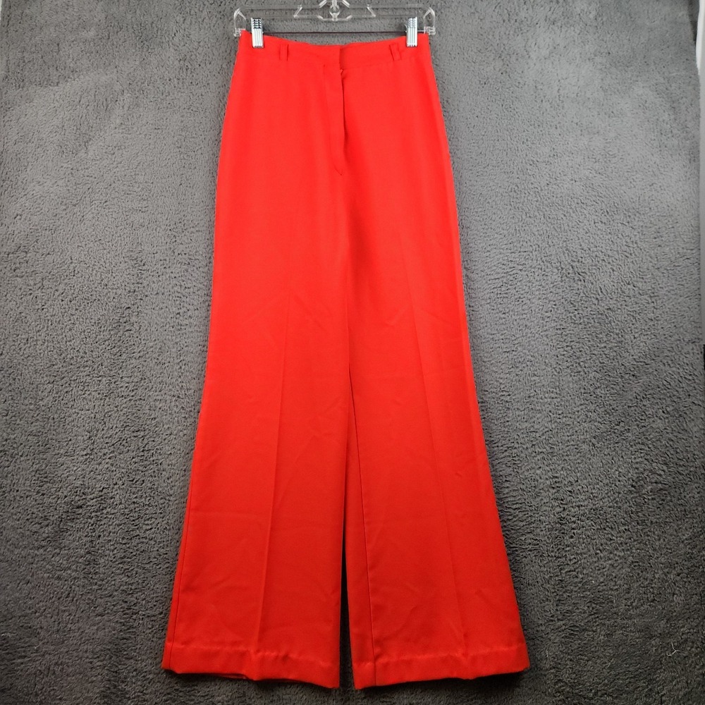 Vintage Bell Bottom Cuffed 1970s Polyester Knit Pants 26x31 Red Disco Rockabilly